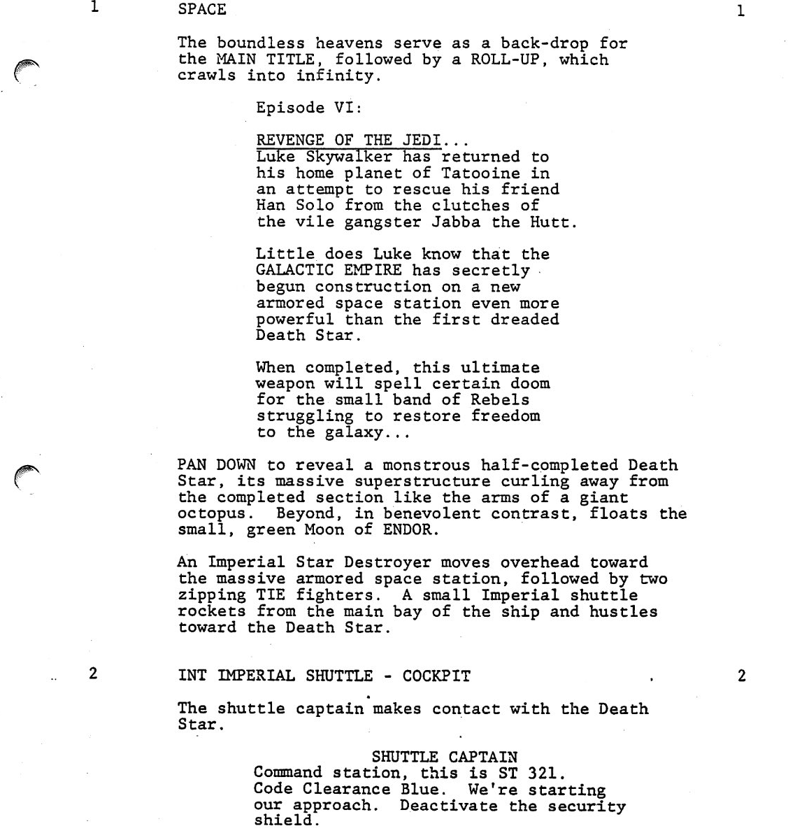 Page One: “Star Wars: Episode VI — Return of the Jedi” (1983)