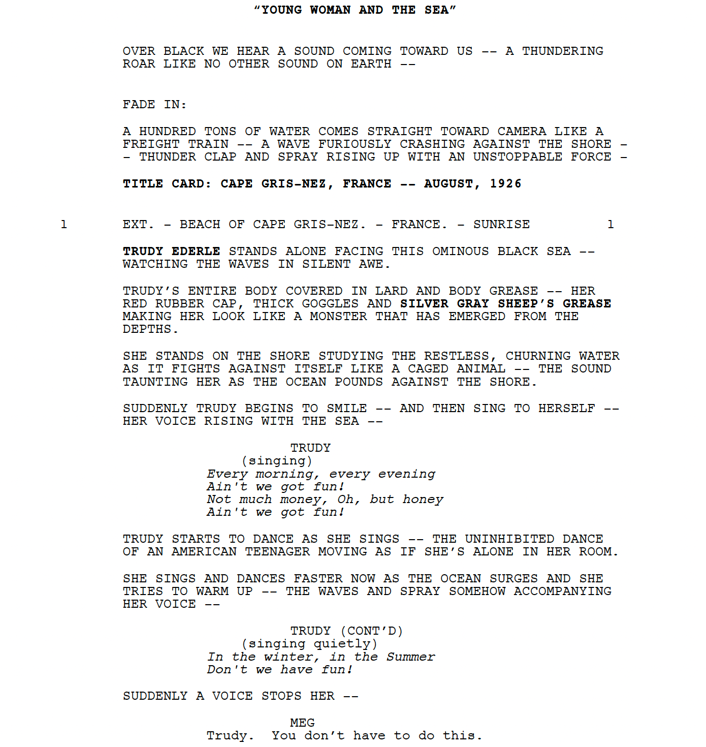 Page One: “Young Woman and the Sea” (2024)