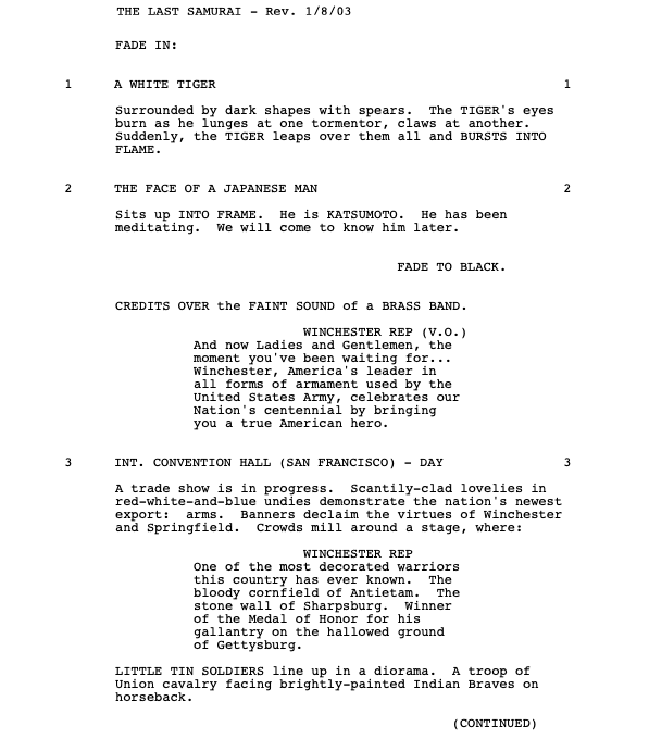 Page One: “The Last Samurai” (2003)