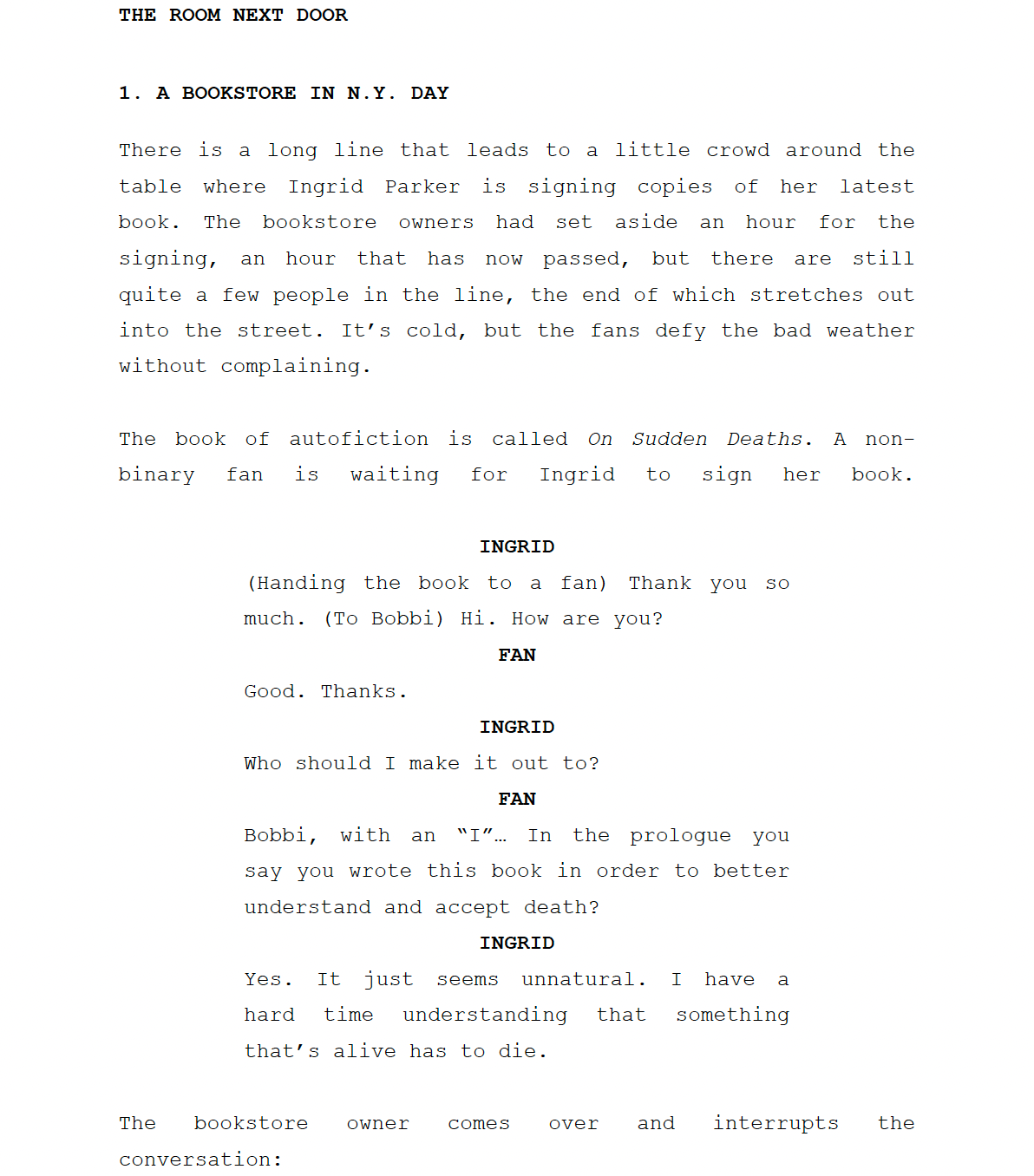 Page One: “The Room Next Door” (2024)
