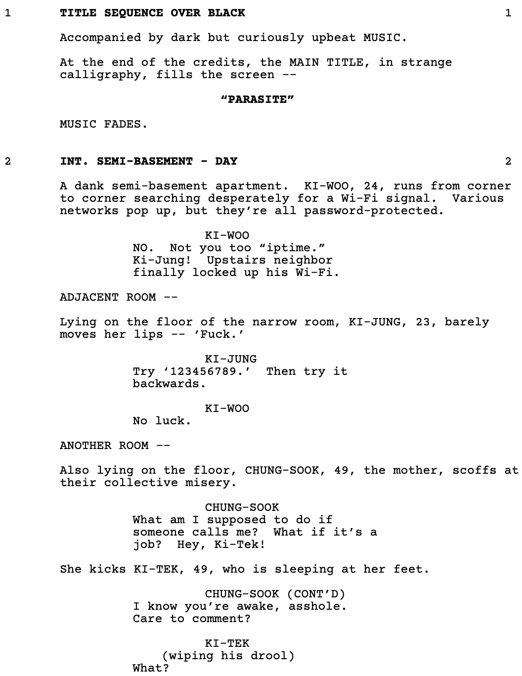 Page One: “Parasite” (2019)