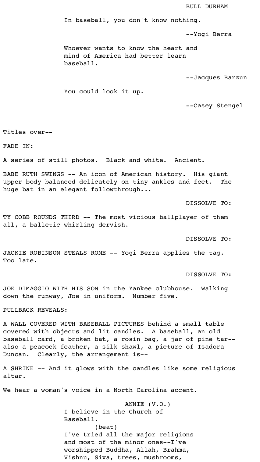 Page One: ‘Bull Durham’ (1988)