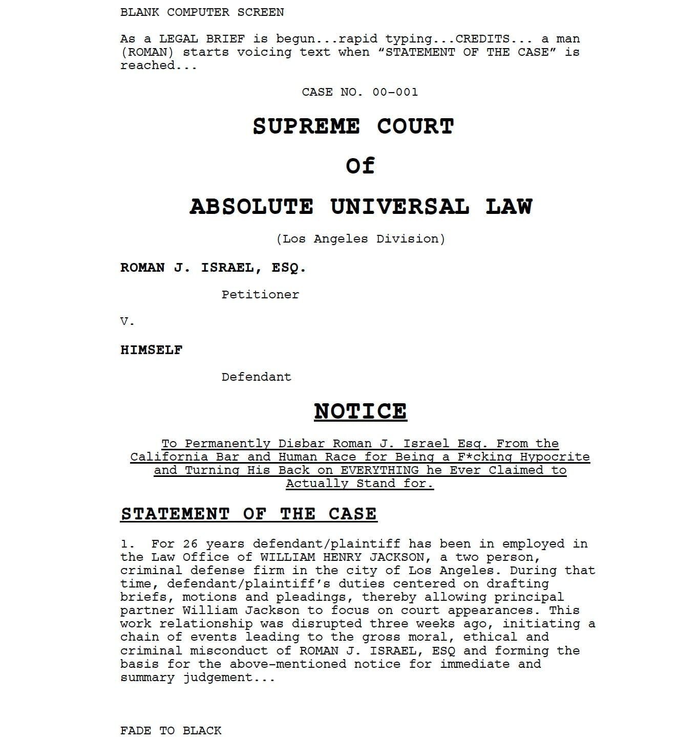 Page One: “Roman J. Israel, Esq.” (2017)
