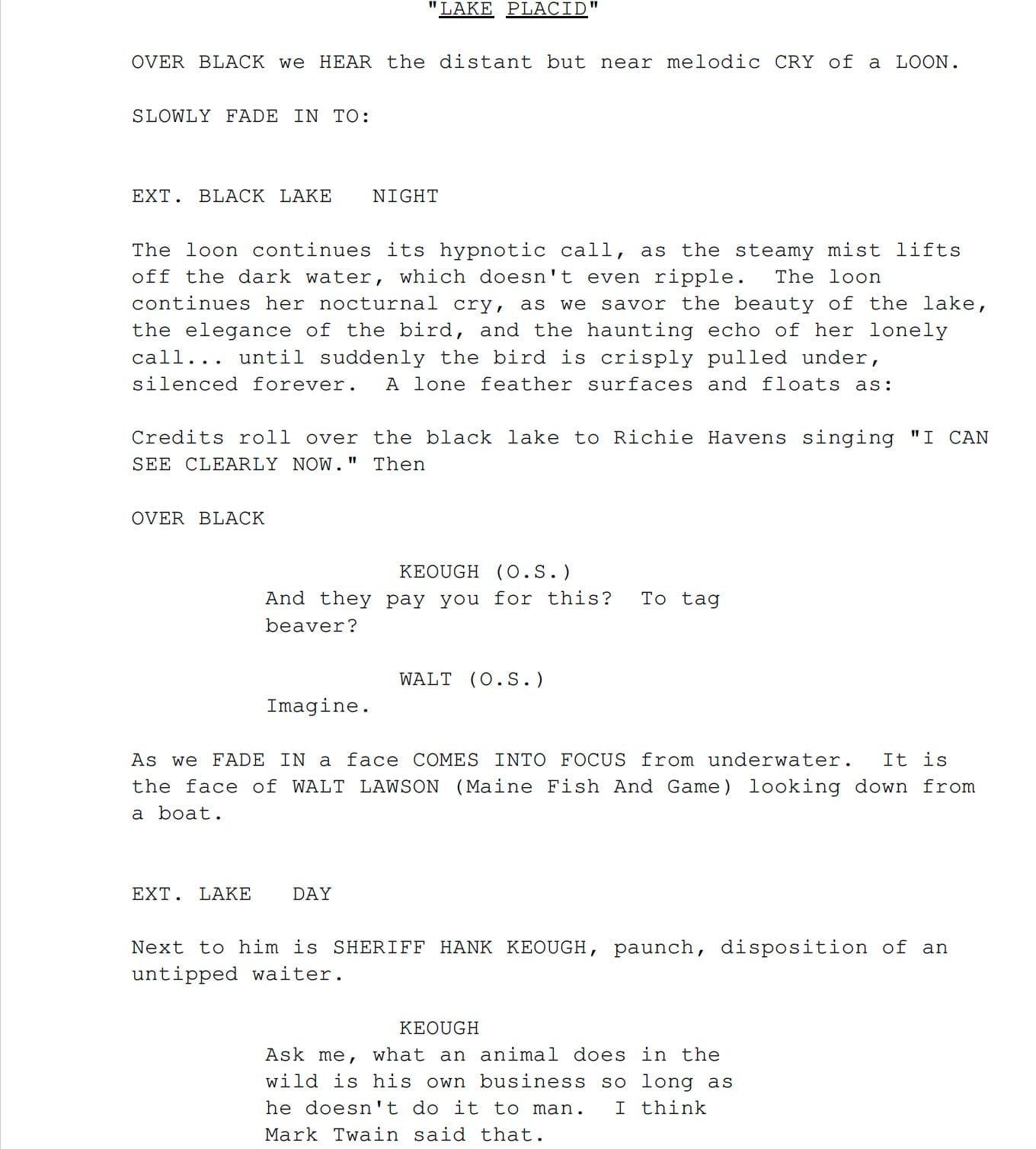 Page One: “Lake Placid” (1999)