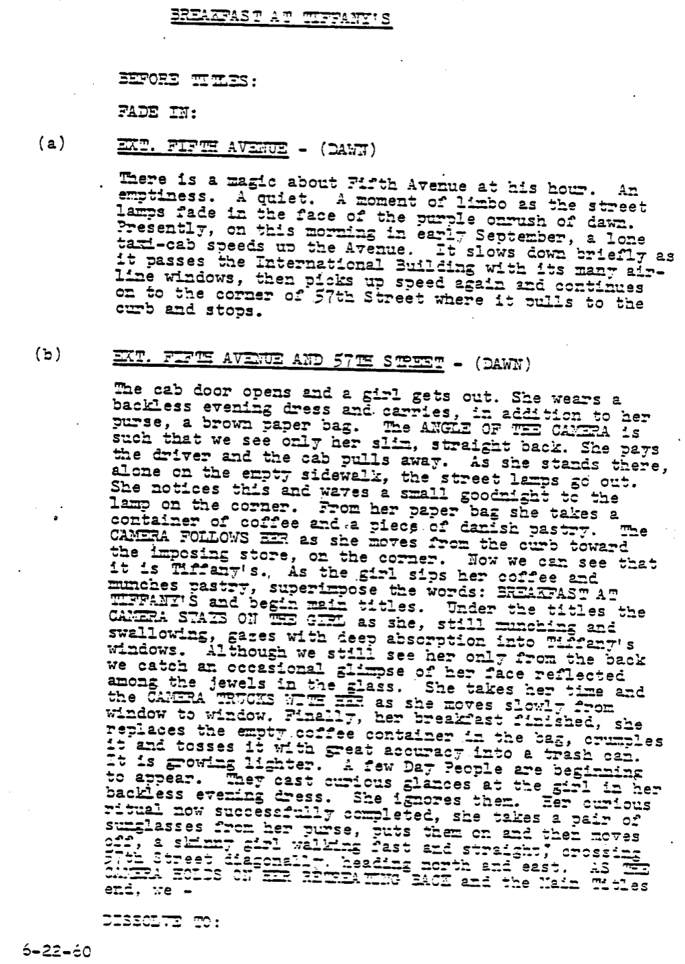 Page One: “Breakfast at Tiffany’s” (1961)