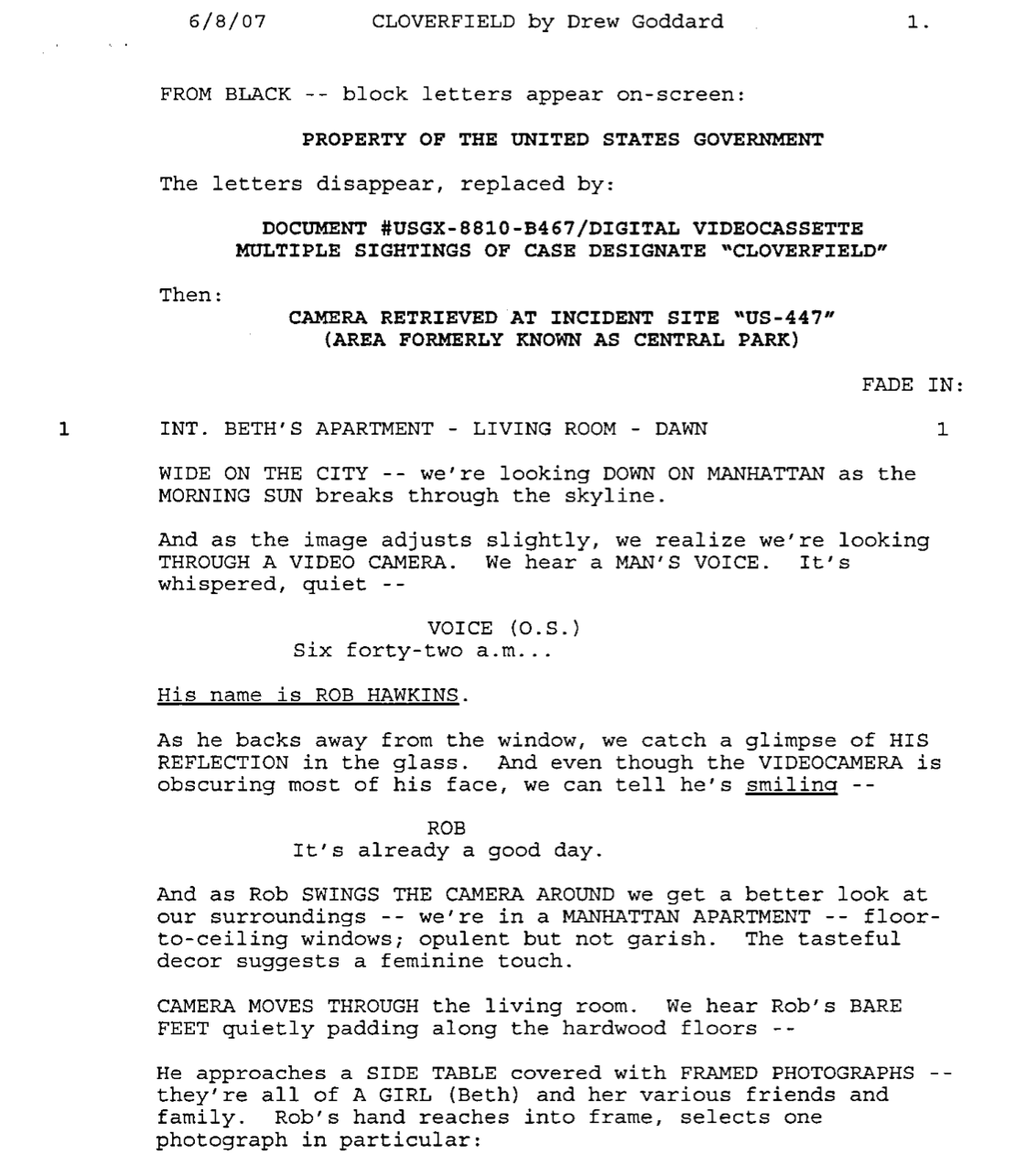 Page One: ‘Cloverfield’ (2008)