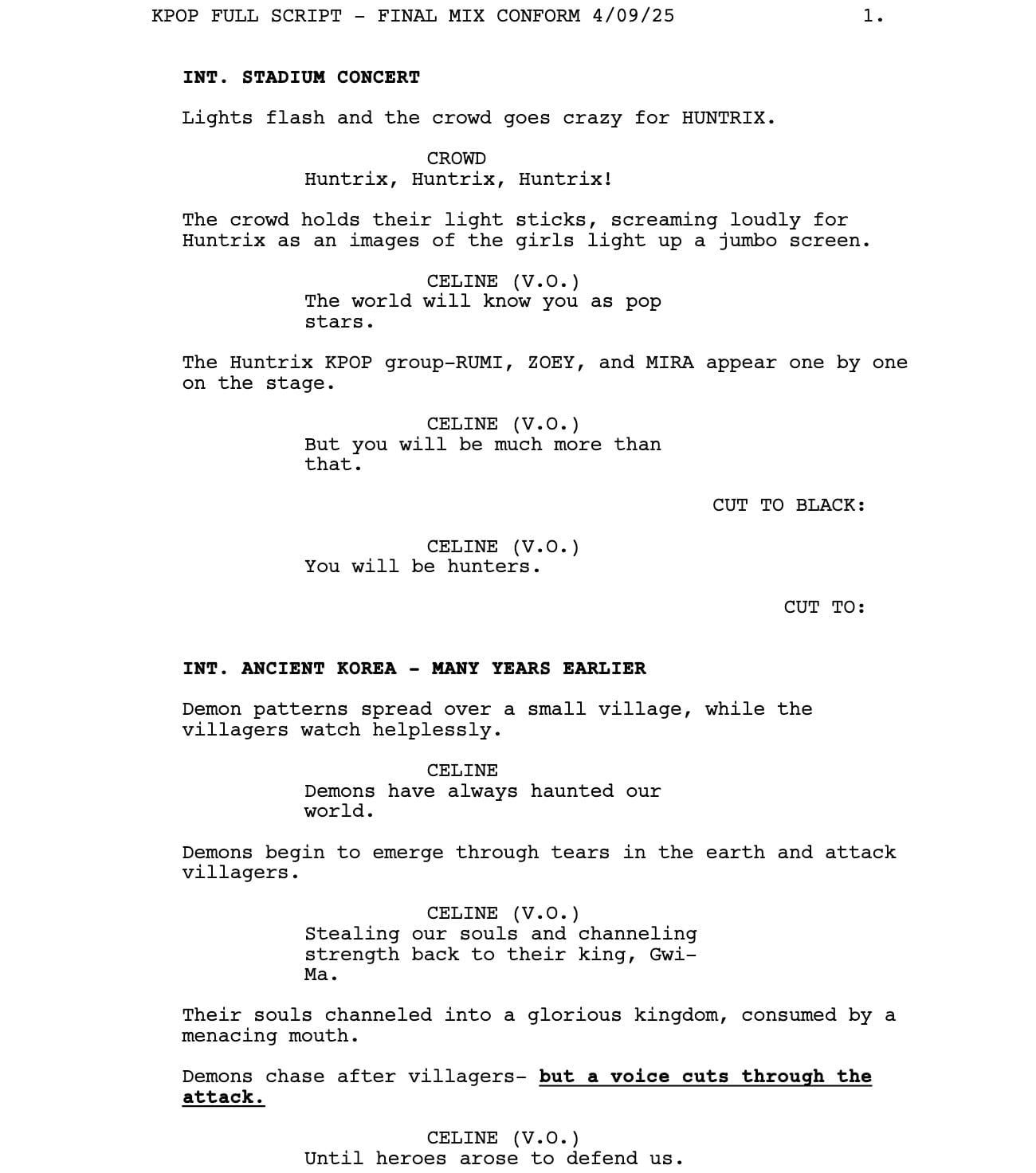 Page One: “KPop Demon Hunters” (2025)
