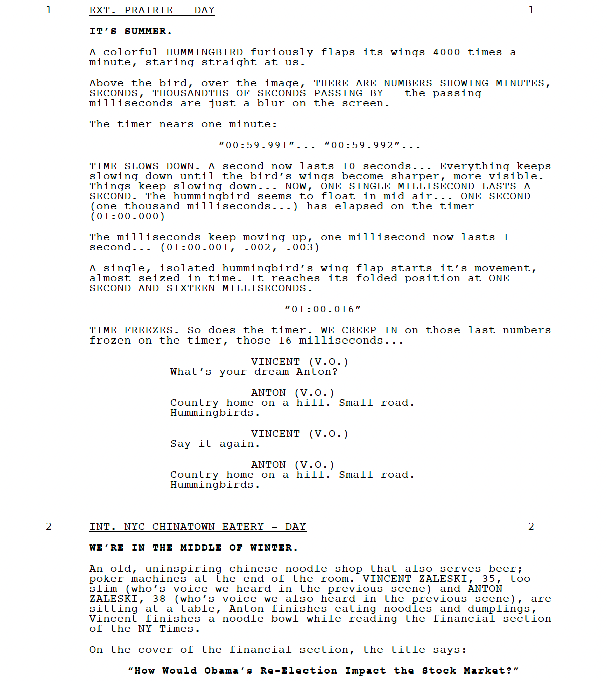 Page One: “The Hummingbird Project” (2018)