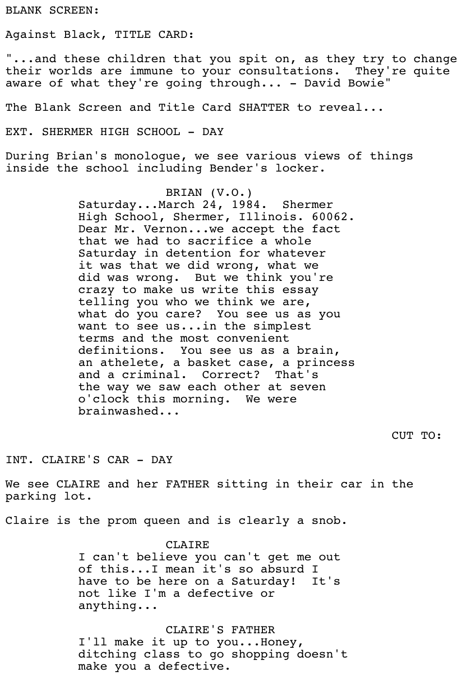 Page One: ‘The Breakfast Club’ (1985)