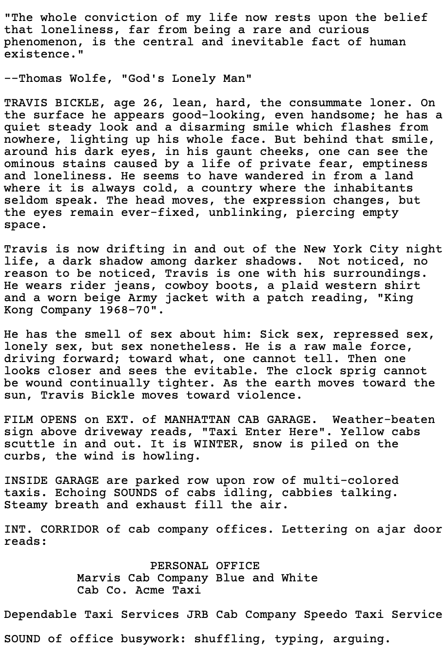 Page One: “Taxi Driver” (1976)
