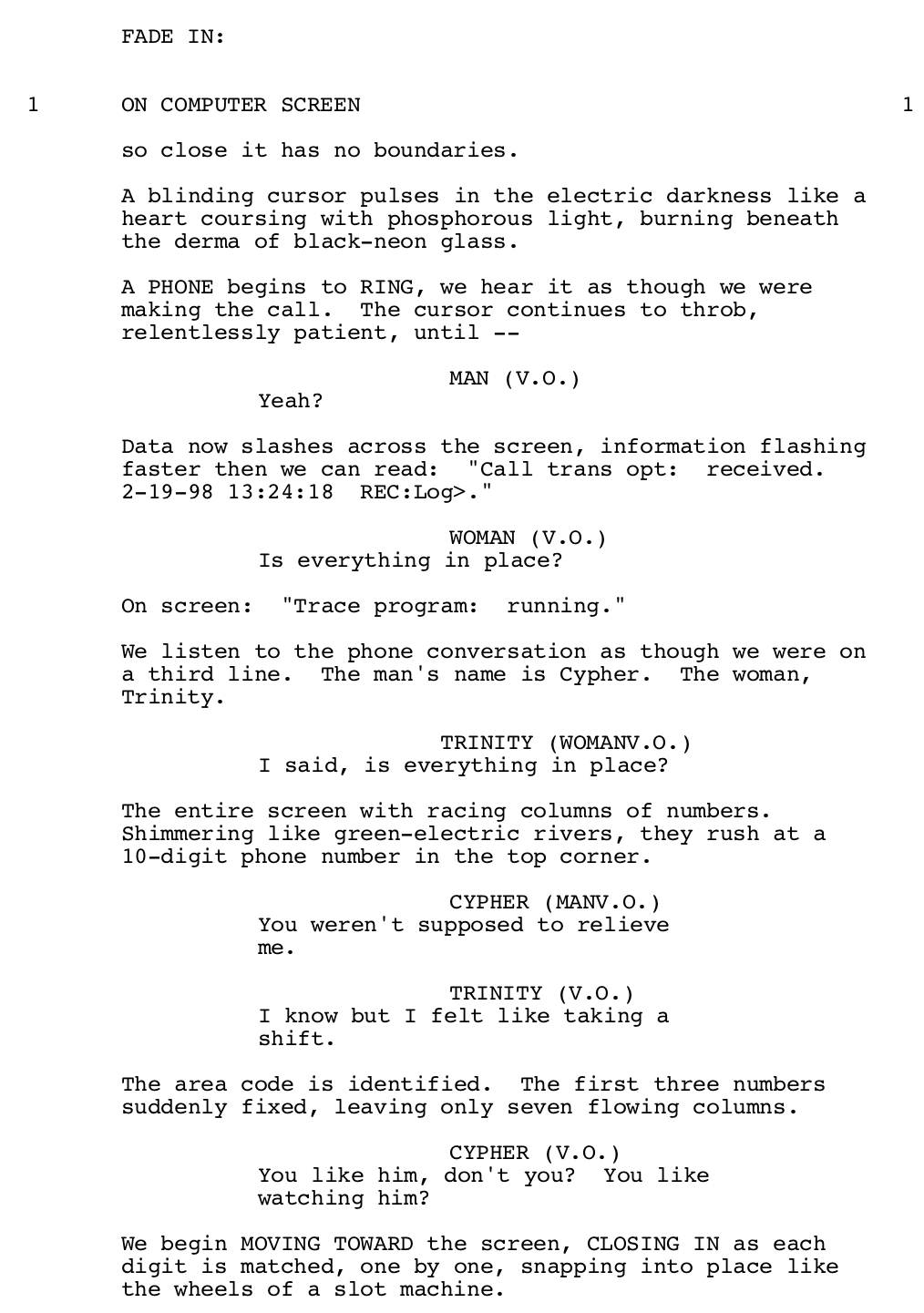 Page One: ‘The Matrix’ (1999)