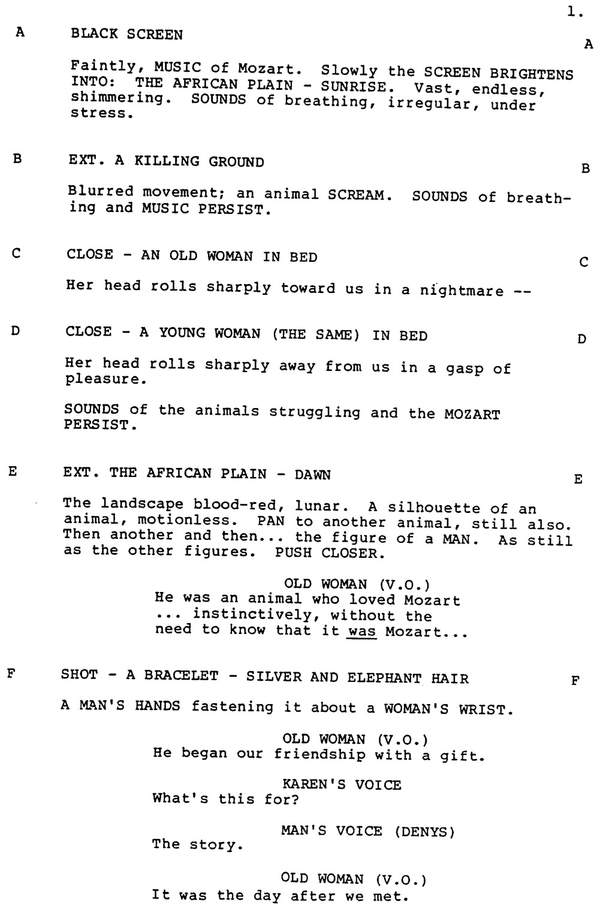 Page One: “Out of Africa” (1985)