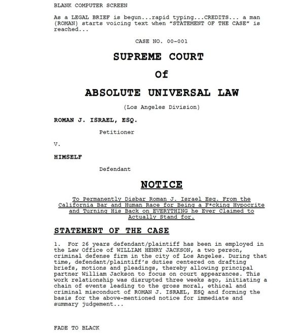 Page One: “Roman J. Israel, Esq.” (2017)