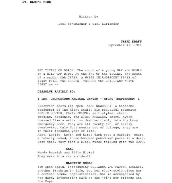 Page One: “St. Elmo’s Fire” (1985)