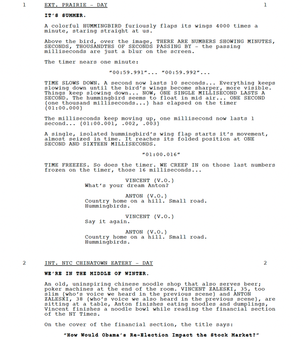 Page One: “The Hummingbird Project” (2018)