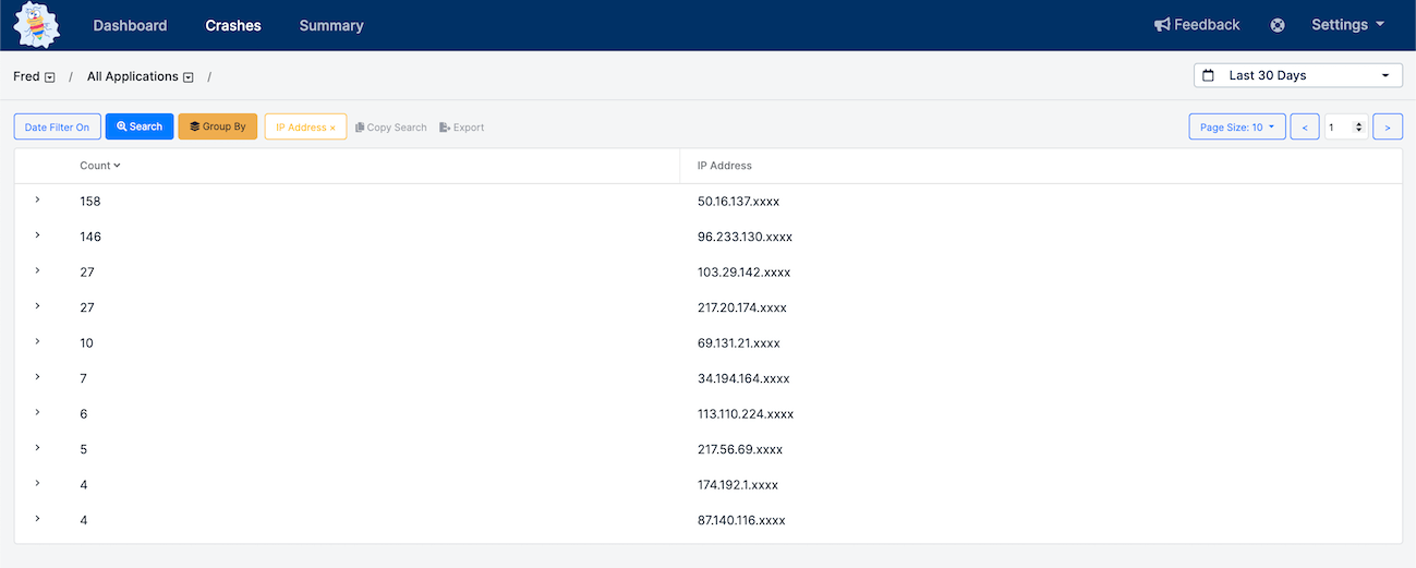 Crash Grouping and Aggregation in Search