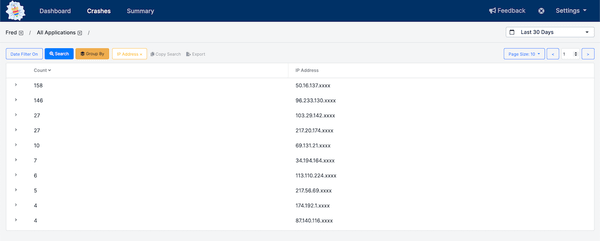 Crash Grouping and Aggregation in Search