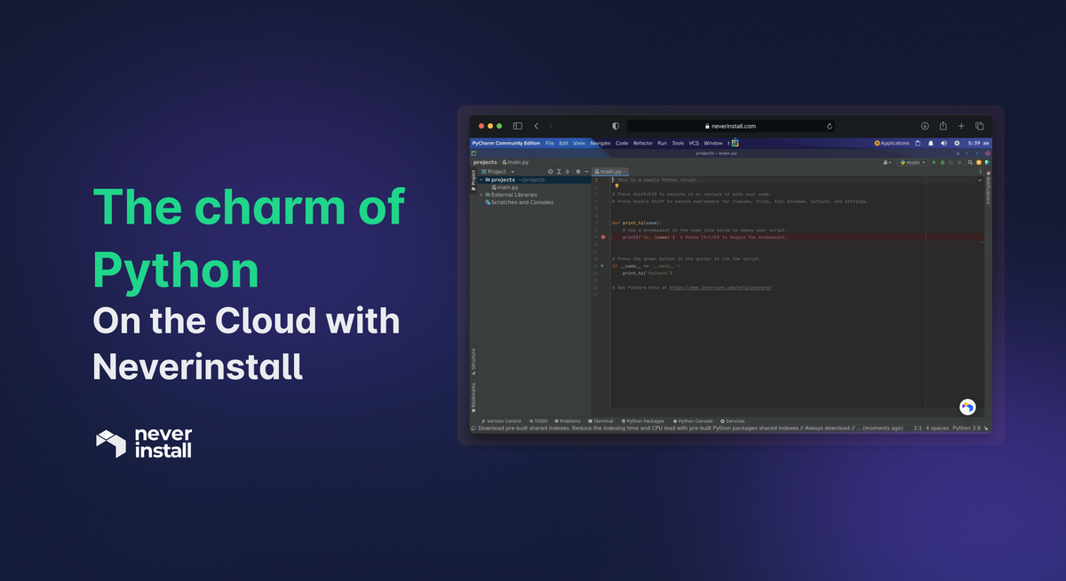 The charm of Python: On the Cloud with Neverinstall