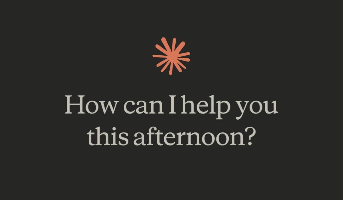 New Chat window on Claude that says "how can I help you this afternoon?"