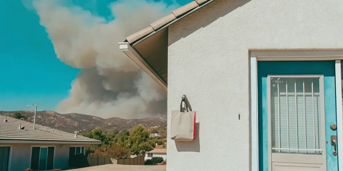Wildfire evacuation checklist: House near wildfire smoke.