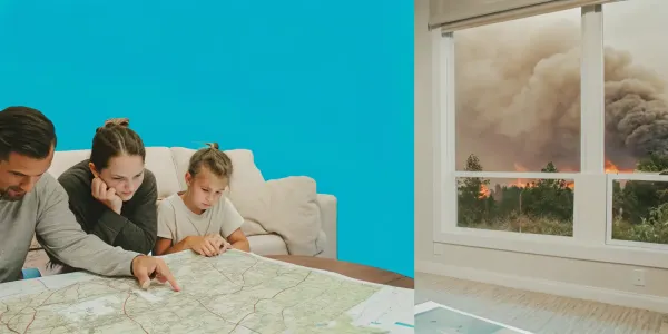 Family creating a home fire escape plan.