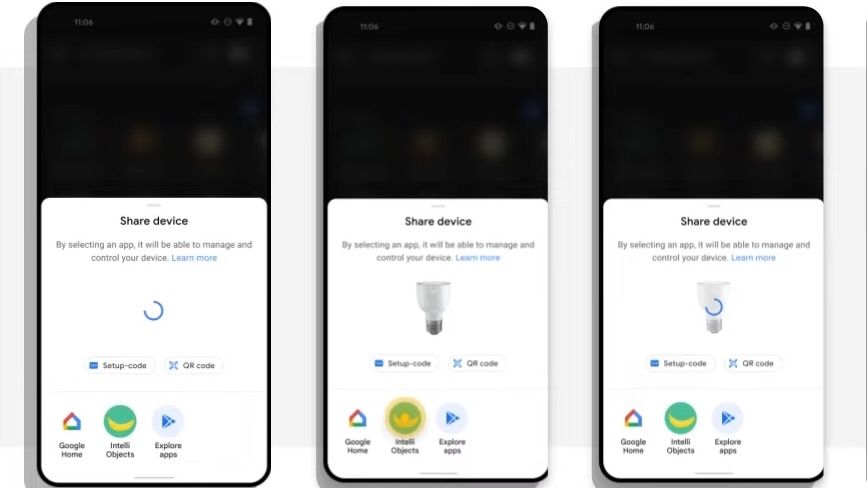 Screenshot of an Android phone allowing user to share a device via QR code or to another Android application.
