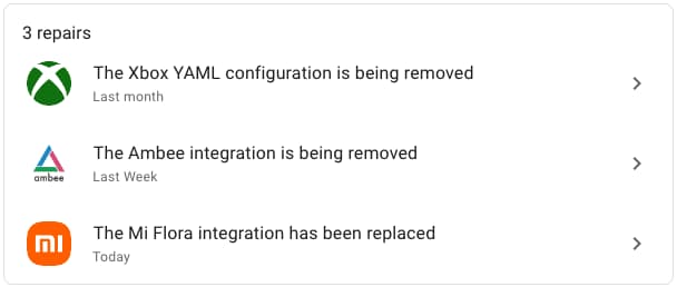 Examples for the Repairs settings page