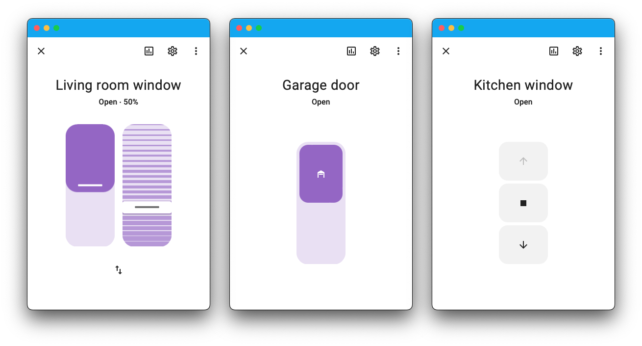 Screenshot of "more info" dialogs in Home Assistant with a new look.