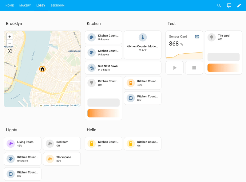 Animated GIF showing a user editing a dashboard and dragging and dropping cards around.