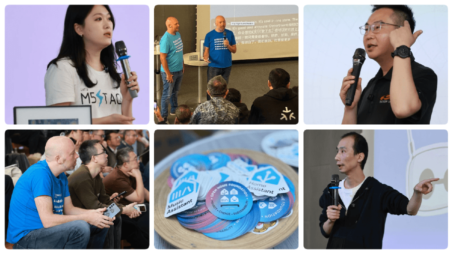 A collage of speakers and audience members taking part in a Home Assistant Community Day