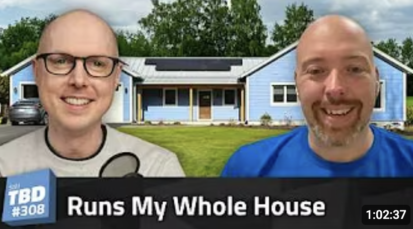 A picture of Paulus and one of the podcast hots superimposed in front of an image of a house.