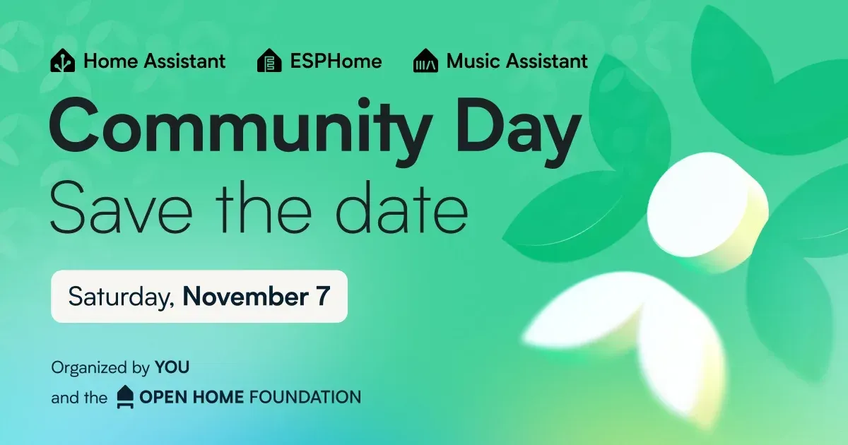 Test on a green background asking people to save the date for Community Day 2026 on November 7