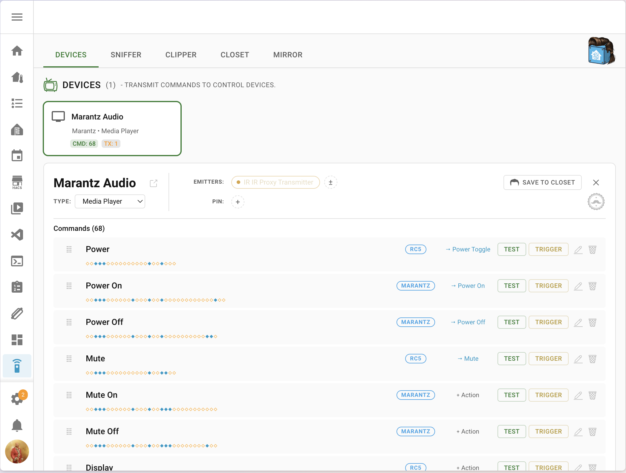 A screenshot of the interface for the HAIR add on on Home Assistant.