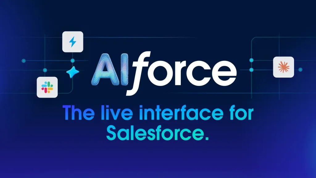 Salesforce 공식 AIforce 브랜드 이미지, The live interface for Salesforce라는 문구와 함께 AIforce 로고가 표시되어 있다