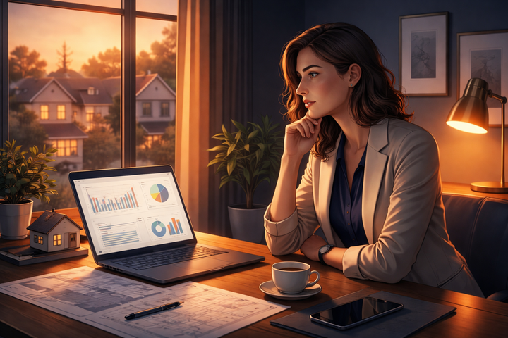 Seasoned real estate agent at a desk reviewing business growth strategy