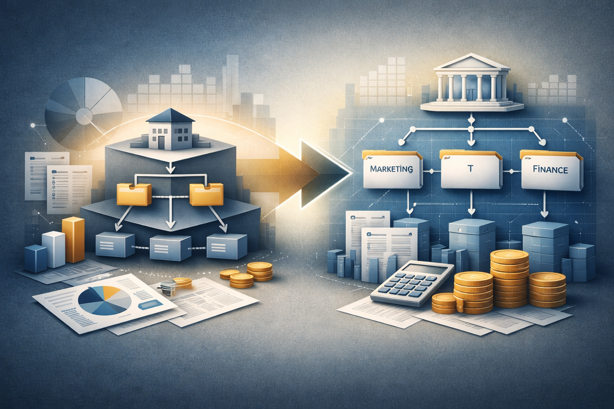 Abstract illustration representing project accounting governance, lifecycle-based financial control, and capitalization discipline in Dynamics 365 Finance