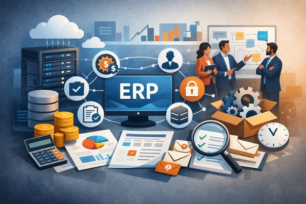 Abstract illustration representing the ongoing operational costs and governance of an ERP system after go-live