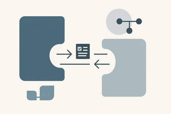 A clean, modern flat-lay illustration representing collaboration between a client and an implementation partner in an ERP project.