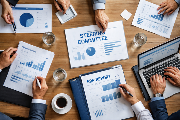 Image representing participants of an ERP steering committee meeting.