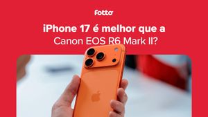 Pessoa segurando um iPhone 17 Pro Max na cor laranja. 