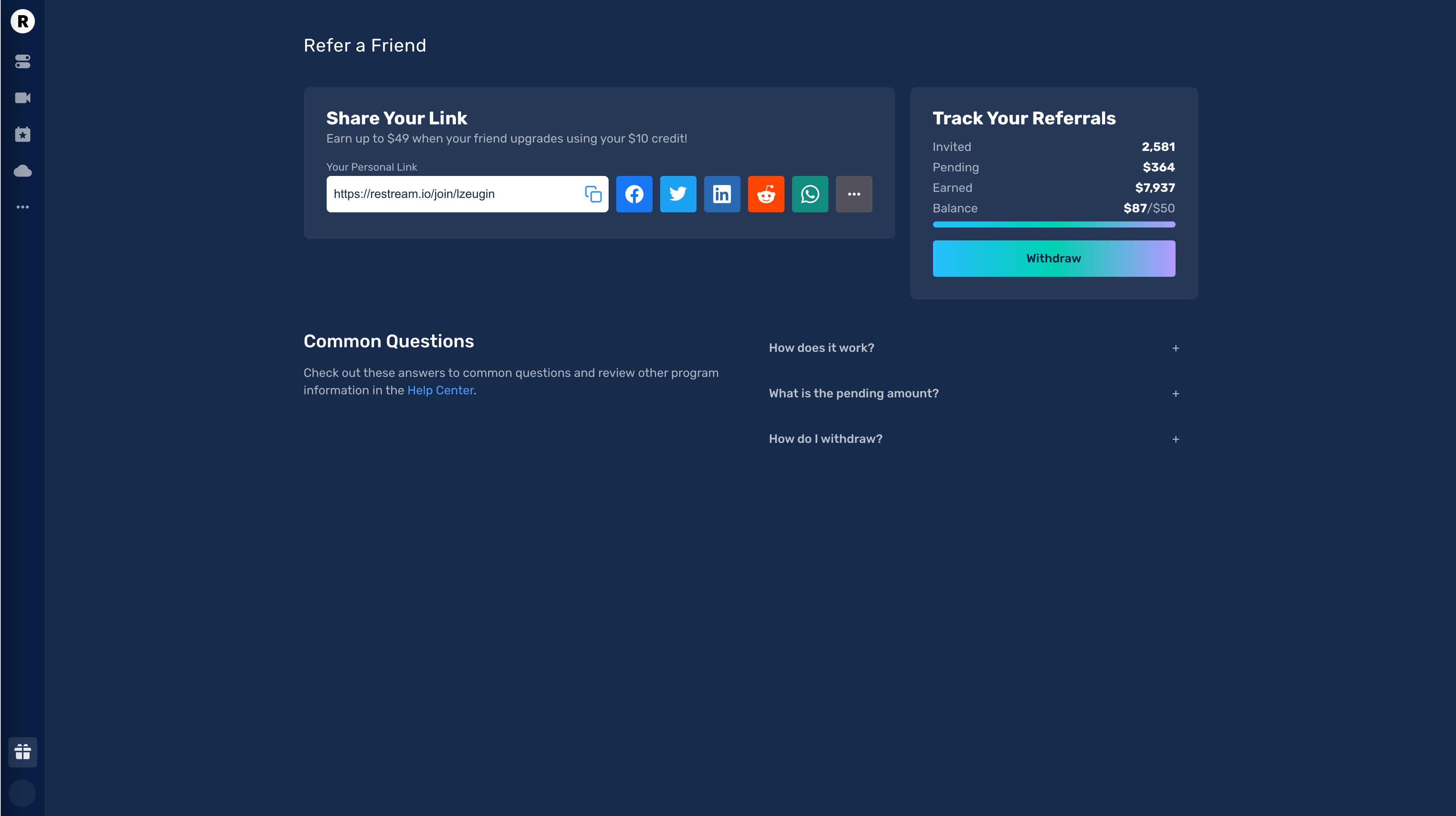 Restream custom referral link