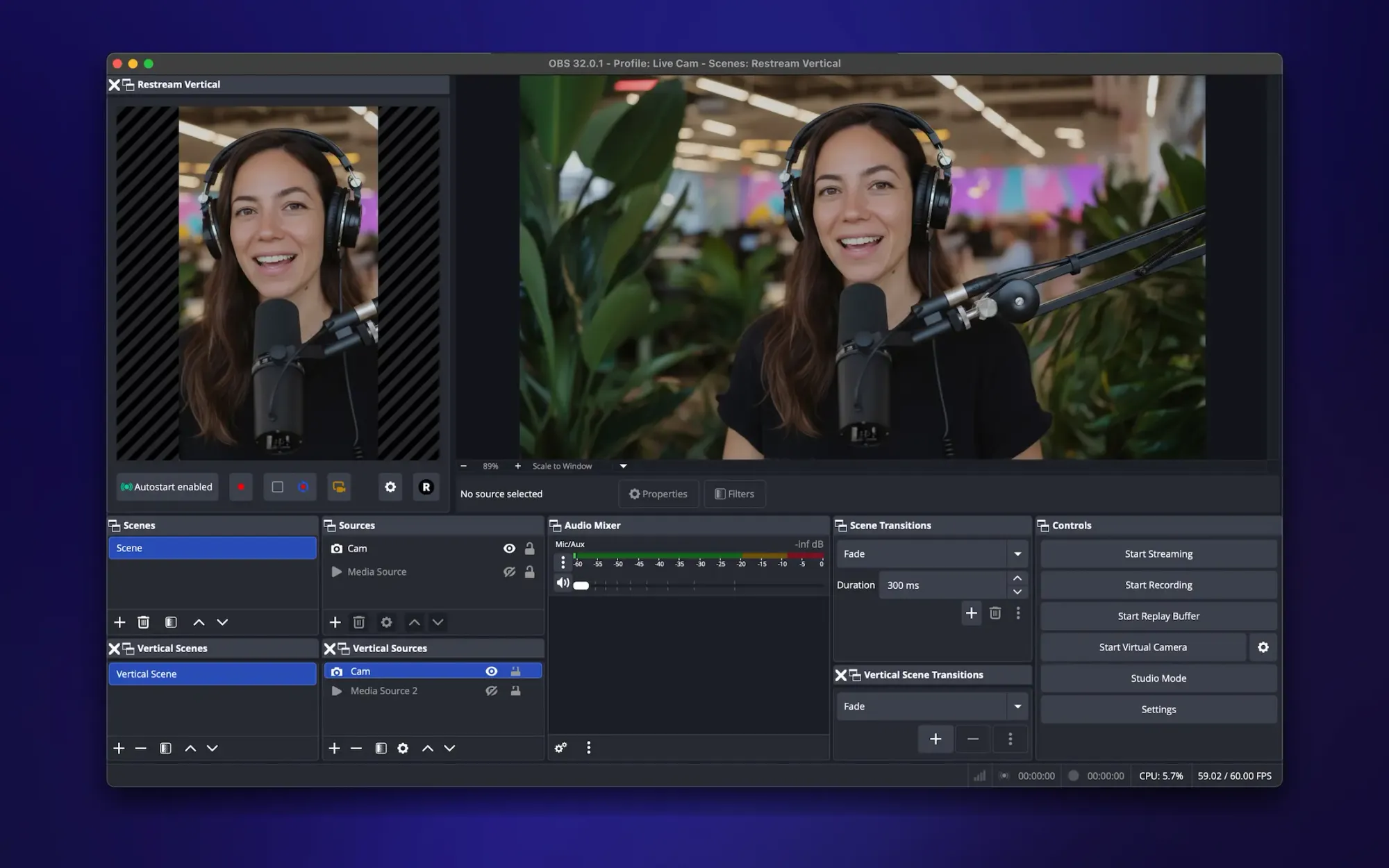 vertical and horizontal scenes on OBS