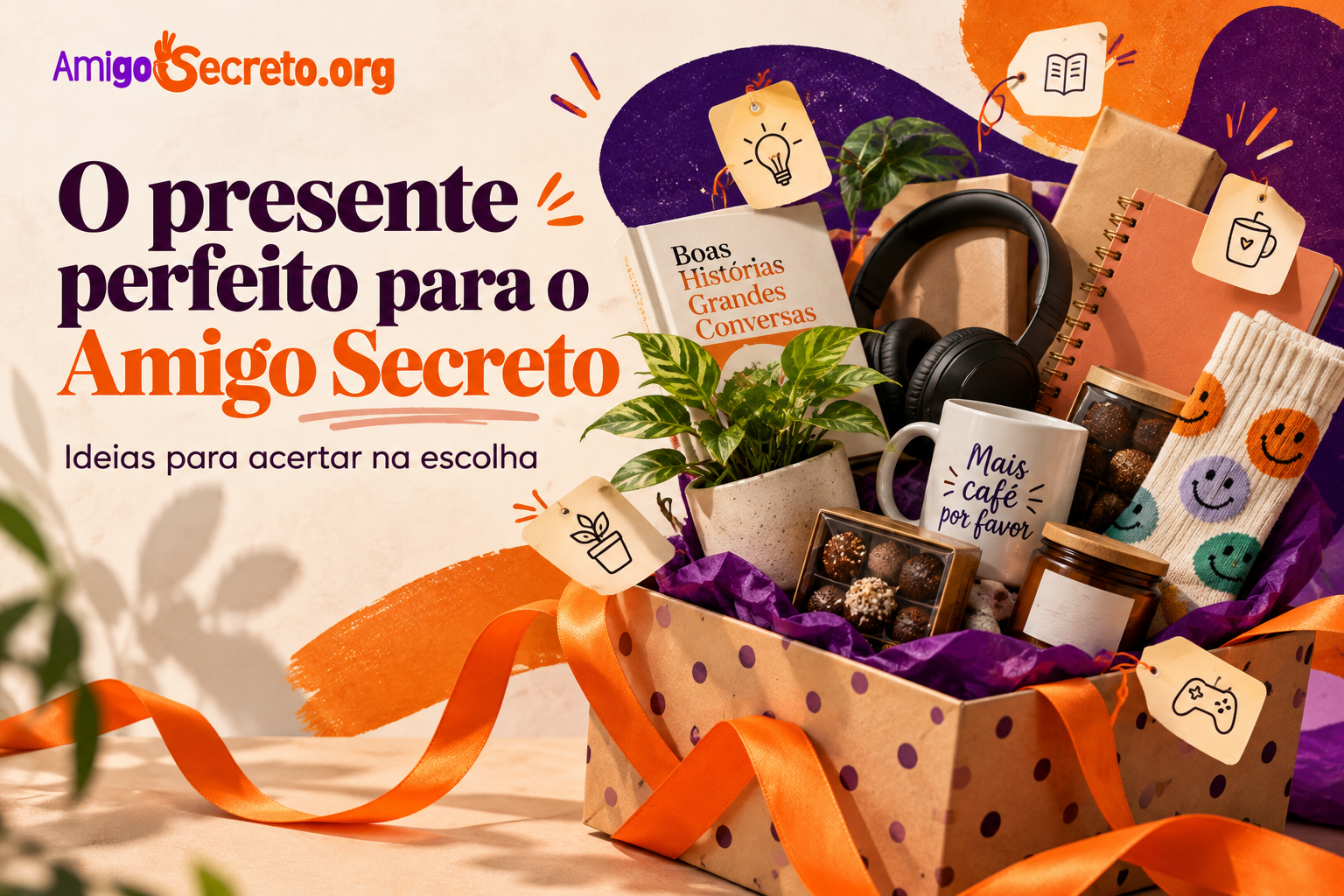 Presentes embrulhados em papéis coloridos com laços sobre uma mesa