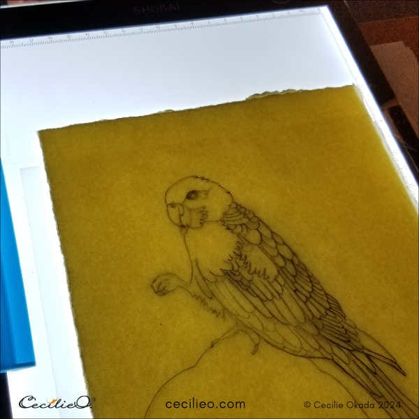 Tracing my outline drawing using a LED light tracing pad.