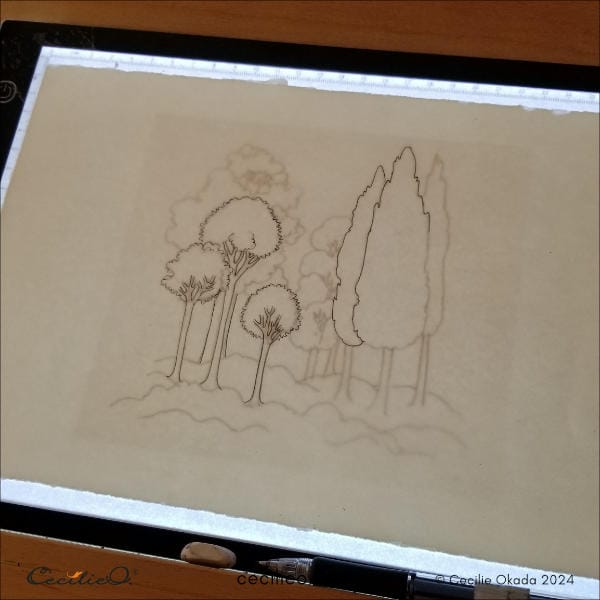 Tracing my drawing with a LED light tracing pad