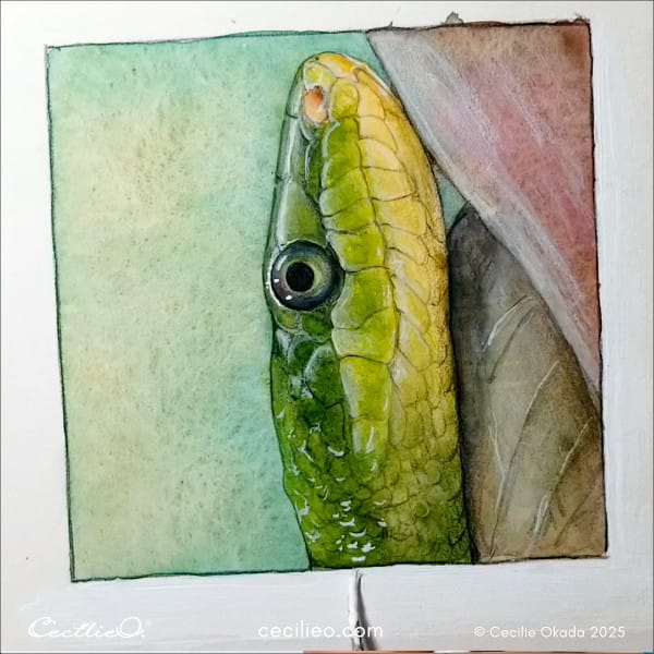 Fixing bleed outside the square, painting with white gouache.