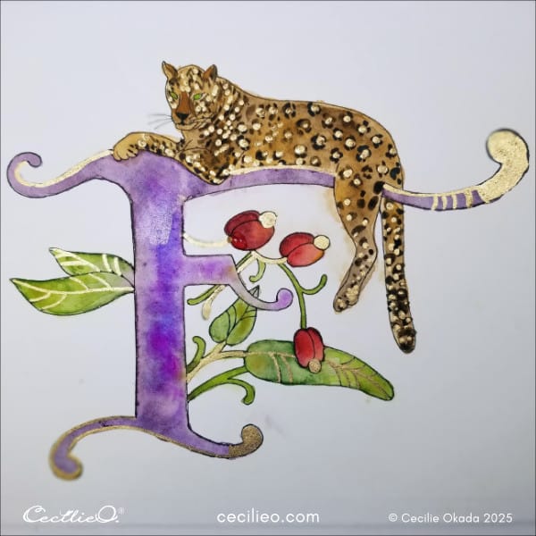 Added golden dots to the leopard resting on the illuminated letter F.