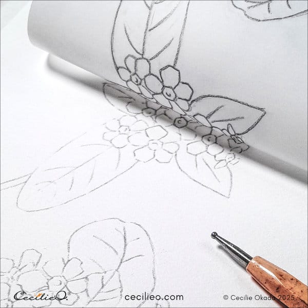 Transferring the flower sketch to watercolor paper 2