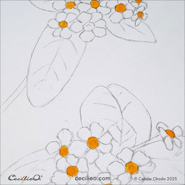 Paitning the center of the flowers yellow