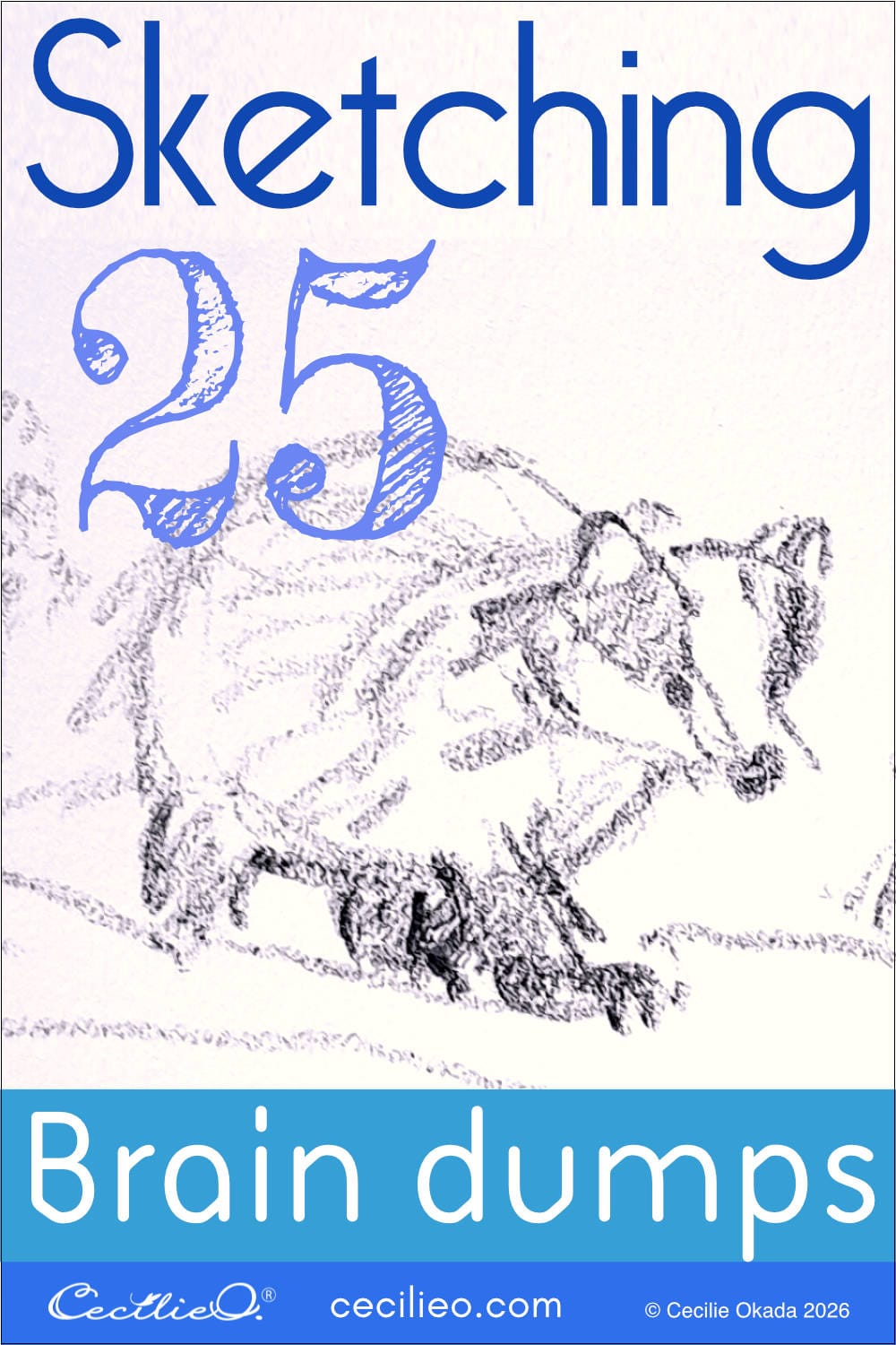 A collection of 25 quick animal sketches, from a minimalist tapir to a scurrying mouse, illustrating 25 ideas to fill a sketchbook and free the hand.